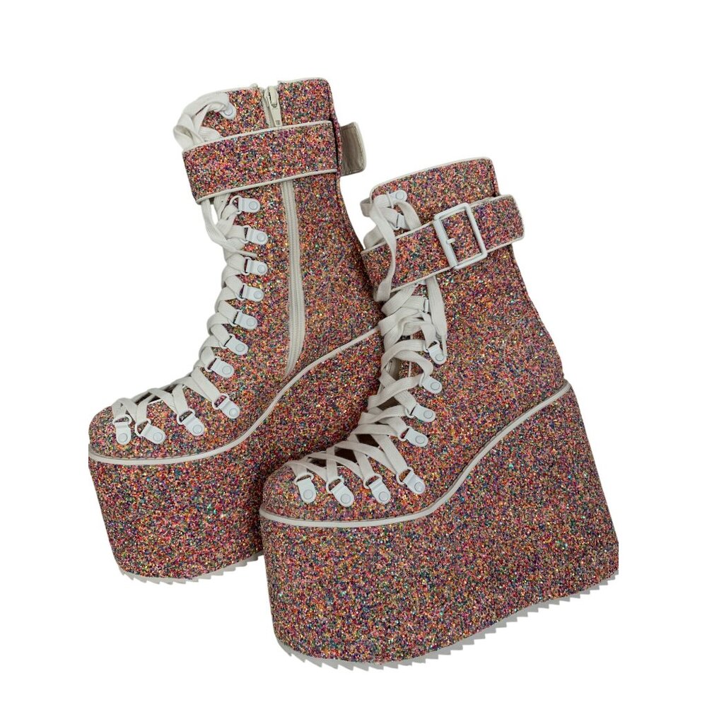 Rare Dolls Kill Club EXX Confetti Rainbow Platform Boots 8 C10523 Festival New